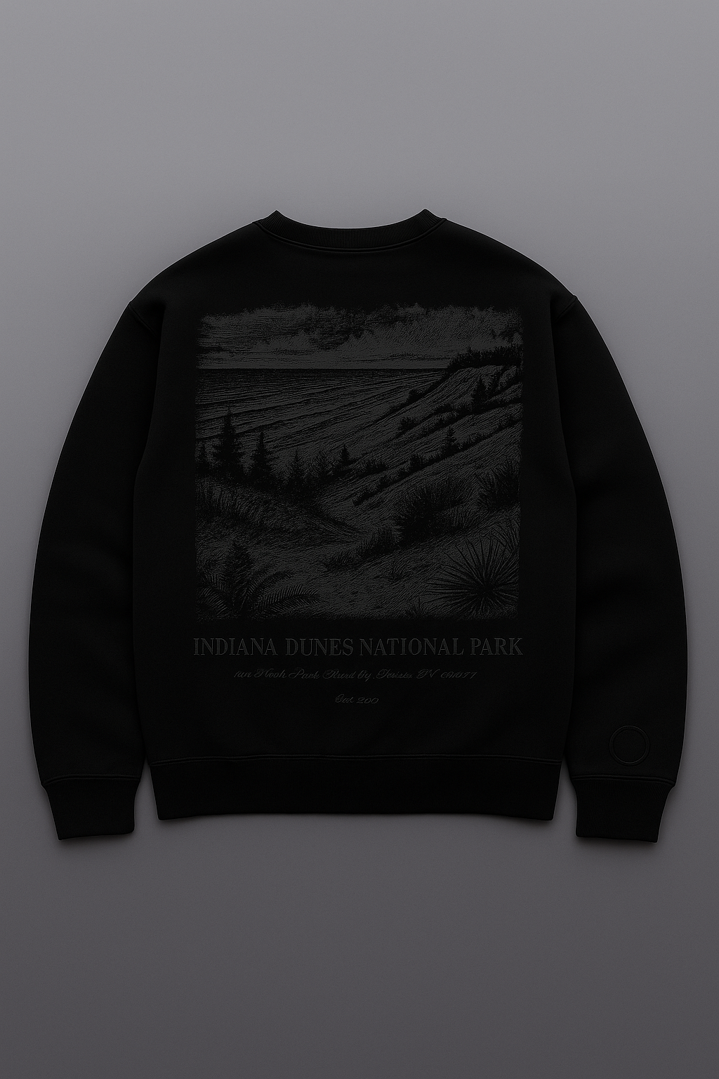 Indiana Dunes — Black-on-Black Crewneck